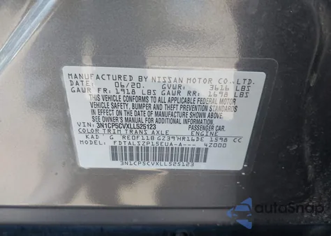 2020 Nissan Kicks Sv Xtronic Cvt z USA, uszkodzony, nr VIN 3N1CP5CVXLL525123